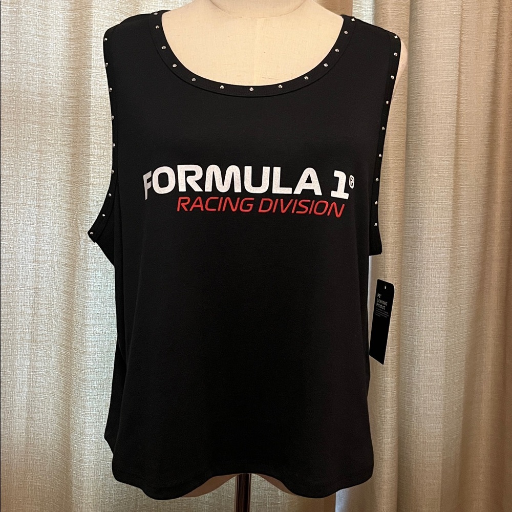 Formula 1 Racing Division Black Silver Studded Tank Top Womens Plus 2X